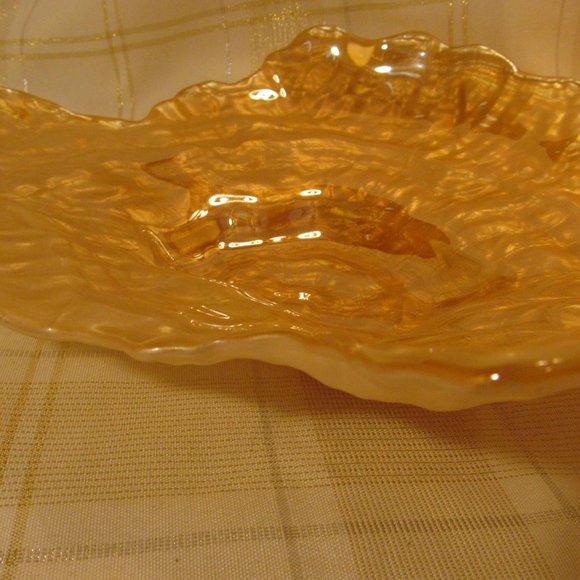 IRREDESCENT PEARLIZED GOLD DECORATIVE CENTERPIECE MADE IN TURKEY BOWL BEAUTIFUL! - Picture 1 of 16